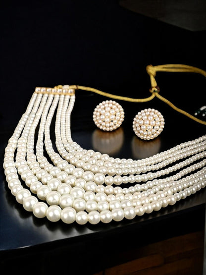 Trendy Beaded Multi-Strand Layered Long Necklace with Earrings (759-SSM-10240)