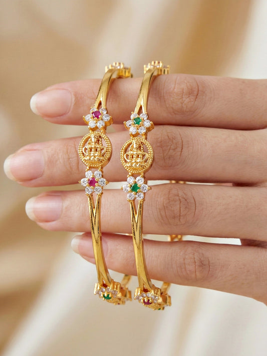 Gold-Plated Laxmi Temple AD Green Stone Bangle (783-C1BG-2203-2)