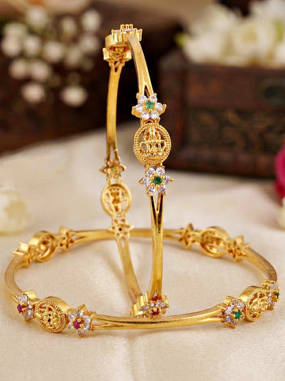 Gold-Plated Laxmi Temple AD Green Stone Bangle (783-C1BG-2203-2)