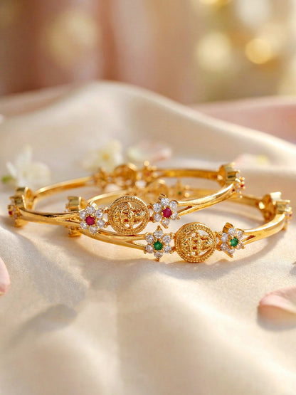 Gold-Plated Laxmi Temple AD Green Stone Bangle (783-C1BG-2203-2)