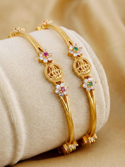 Gold-Plated Laxmi Temple AD Green Stone Bangle (783-C1BG-2203-2)