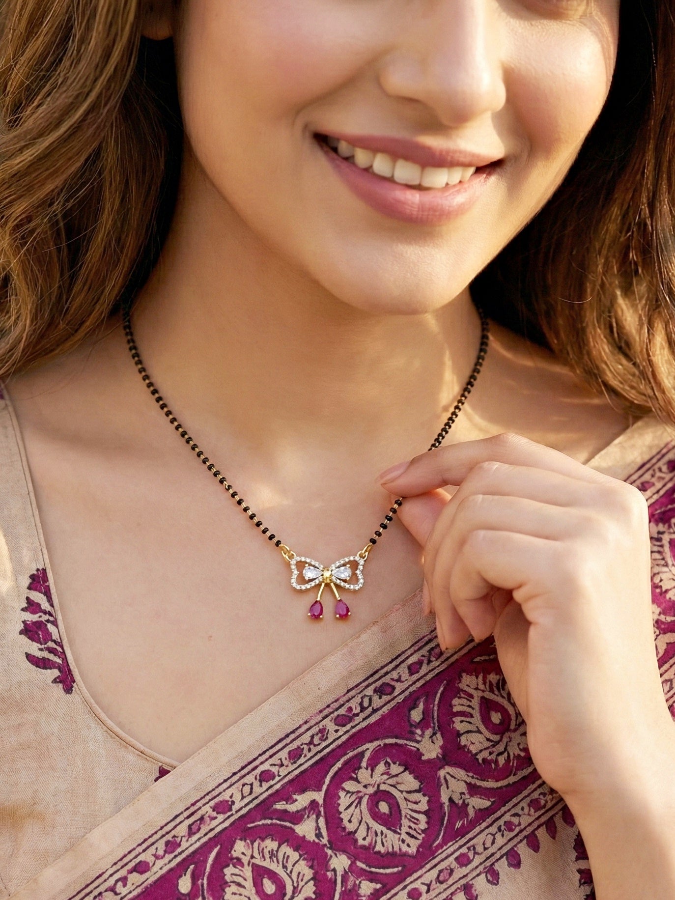 Lucky Jewellery AD Bow Mangalsutra for Women (315-S8MS-2192-R)