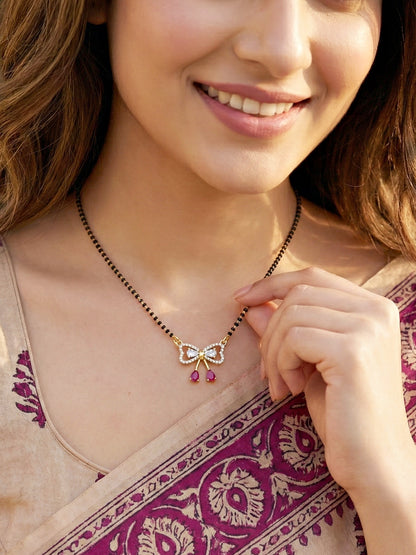 Lucky Jewellery AD Bow Mangalsutra for Women (315-S8MS-2192-R)