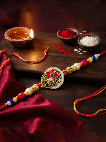 Designer Floral Enamel Multicolour Beaded Rakhi For Brother With Roli Chawal & Card (72-S5R1-AR2919)
