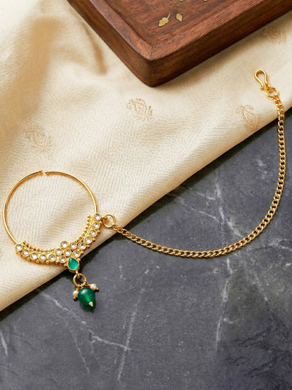 Bridal Kundan Green Heavy Choker Jewellery Set with Hathphool & Nath (2640-IZK-551-G)