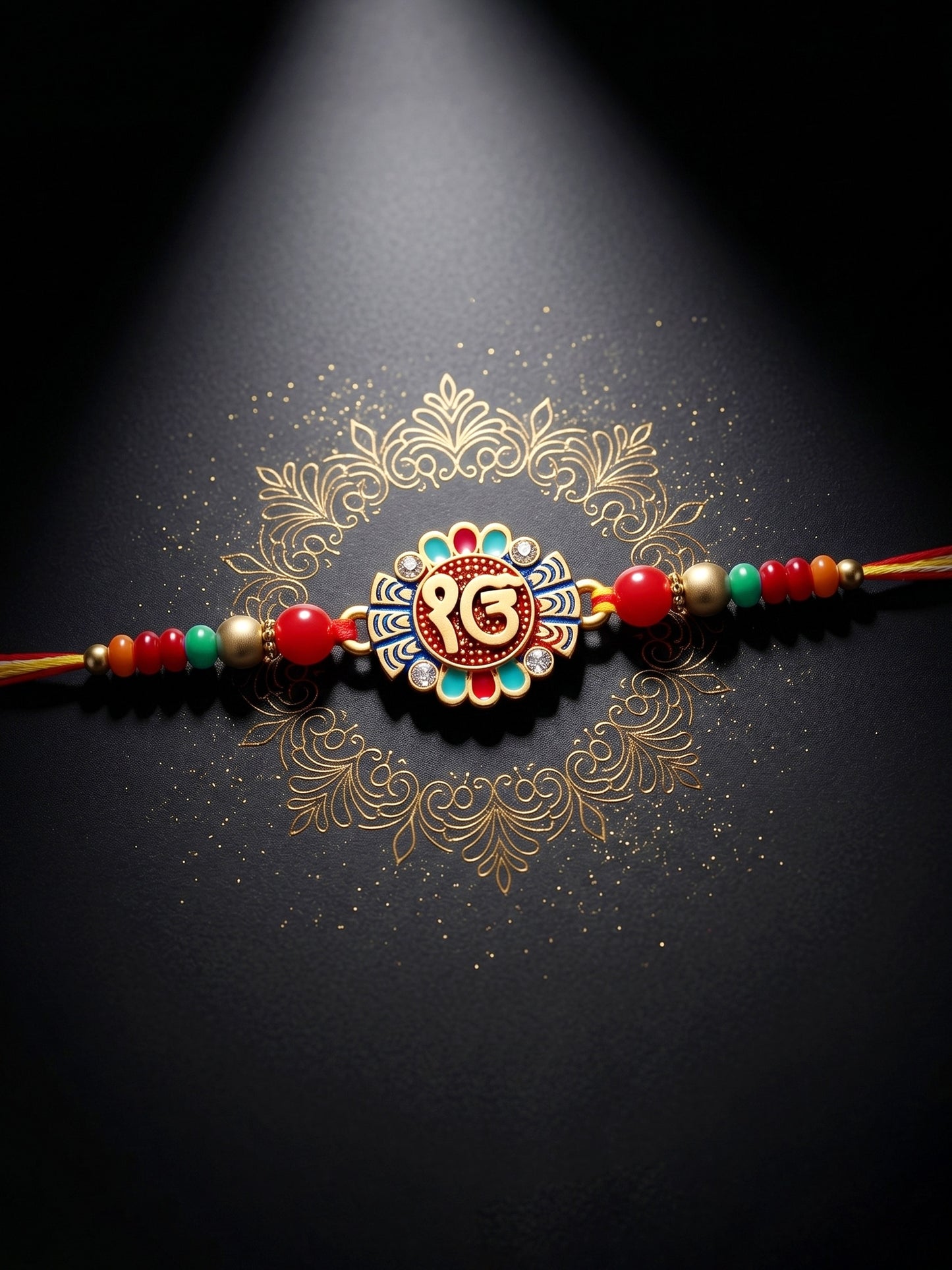 Ek Onkar Spiritual Sikh Rakhi For Brother | Punjabi Beaded Rakhi Set, Roli Chawal & Greeting Card (102-S5R1-PR1360)