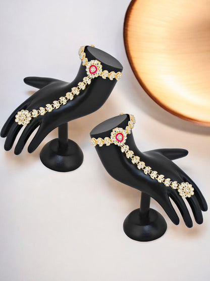 Bridal Kundan Red Heavy Choker Jewellery Set with Hathphool & Nath (2640-IZK-551-R)