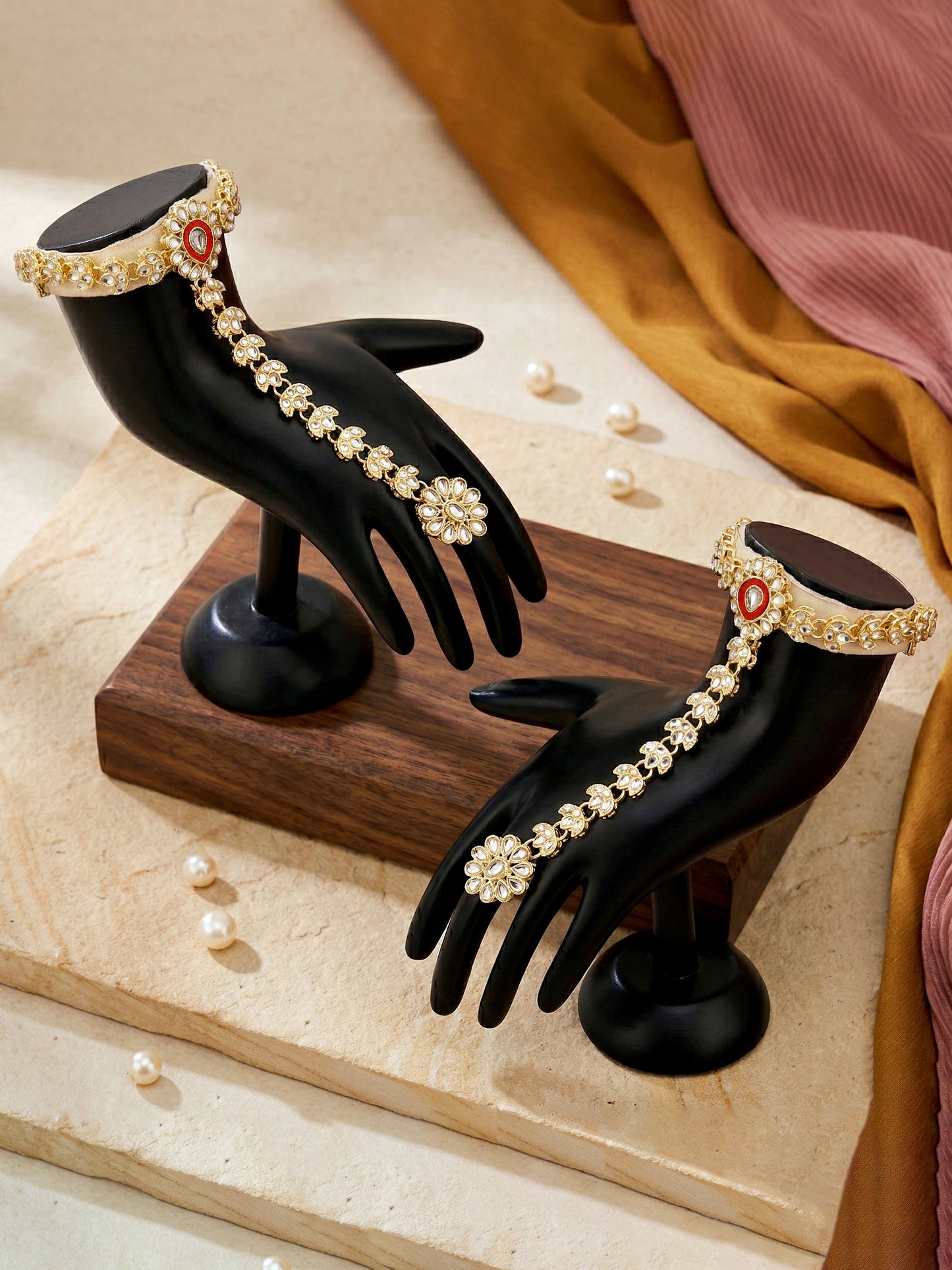 Bridal Kundan Bright Red Heavy Choker Jewellery Set with Hathphool & Nath (2640-IZK-551-RED)