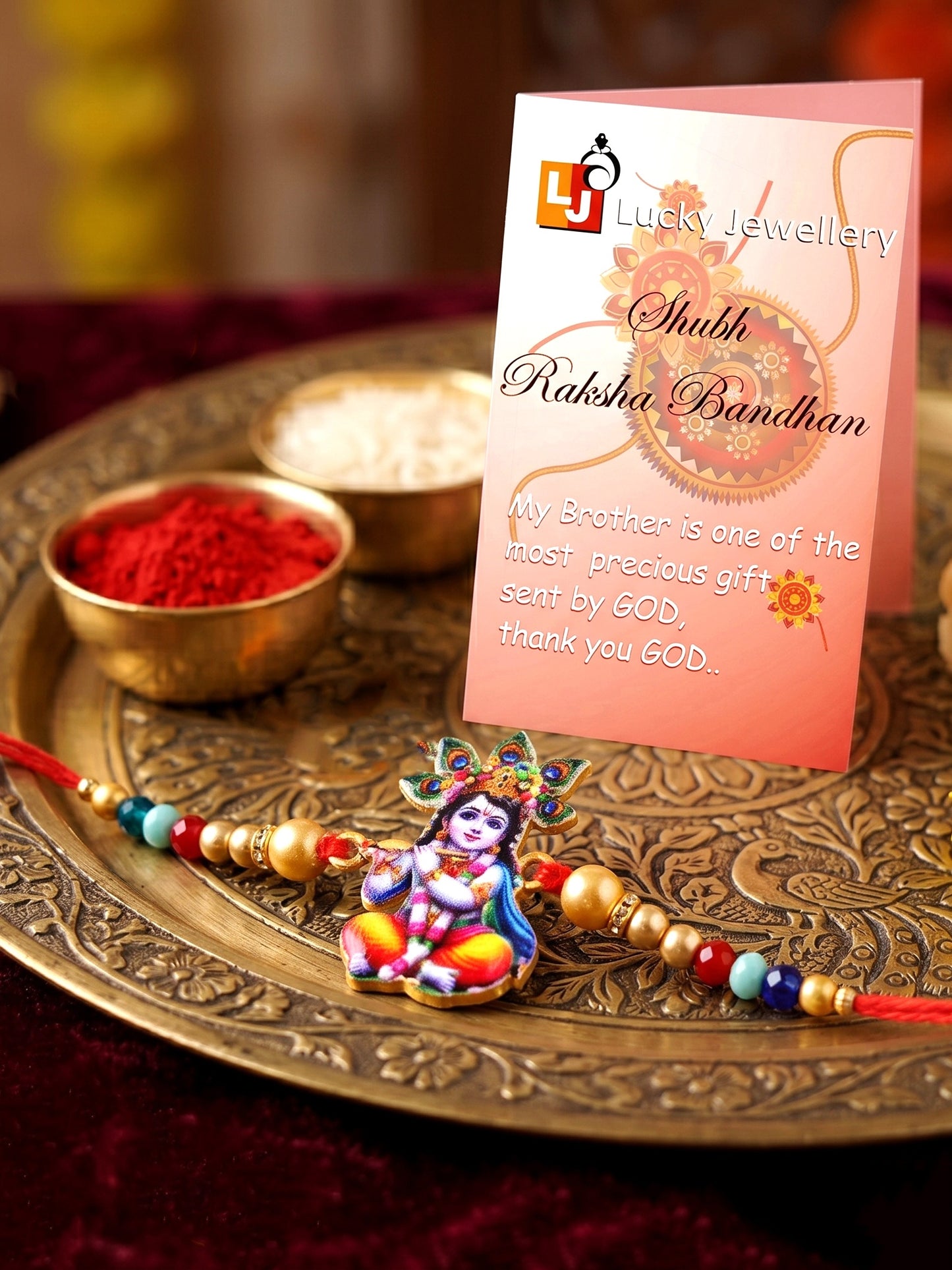 Spiritual Little Krishna Beaded Rakhi Set For Raksha Bandhan (84-S5R1-JCP0323)