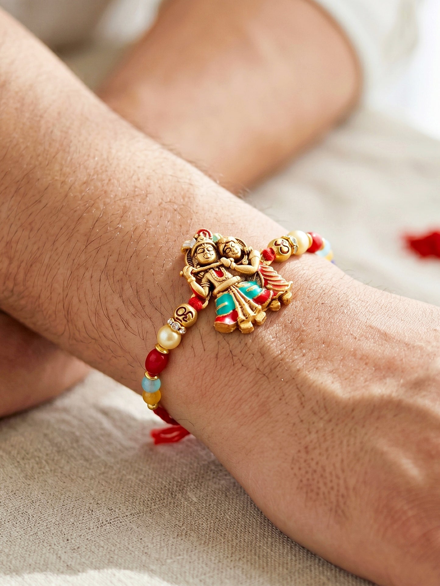 Divine Radha Krishna Beaded Rakhi For Brother With Roli Chawal And Card (72-S5R1-AR2930)