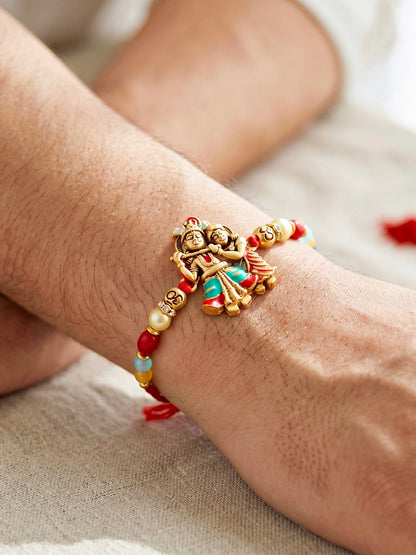 Divine Radha Krishna Beaded Rakhi For Brother With Roli Chawal And Card (72-S5R1-AR2930)