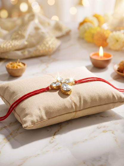 LUCKY JEWELLERY Traditional Rakhi for Brother/Bhaiya – Gold Plated Red Thread Rakshabandhan Rakhie White Stones for Bhai/Bhabhi (Pack of 2) – Fancy Rakhee Bracelet Rakshasutra (152-L1R1-06-W-2-2026)