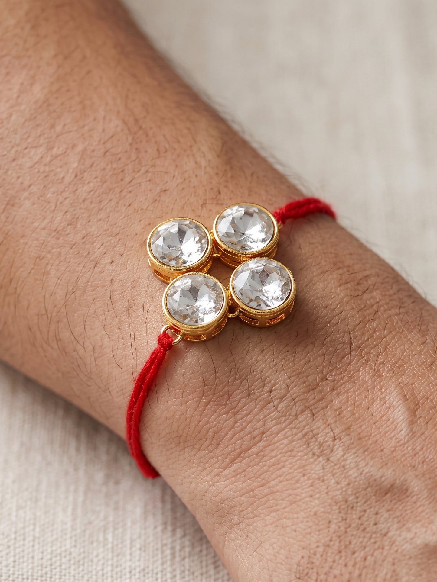 LUCKY JEWELLERY Traditional Rakhi for Brother/Bhaiya – Gold Plated Red Thread Rakshabandhan Rakhie White Stones for Bhai/Bhabhi (Pack of 2) – Fancy Rakhee Bracelet Rakshasutra (198-L1R1-19-W-2-2026)