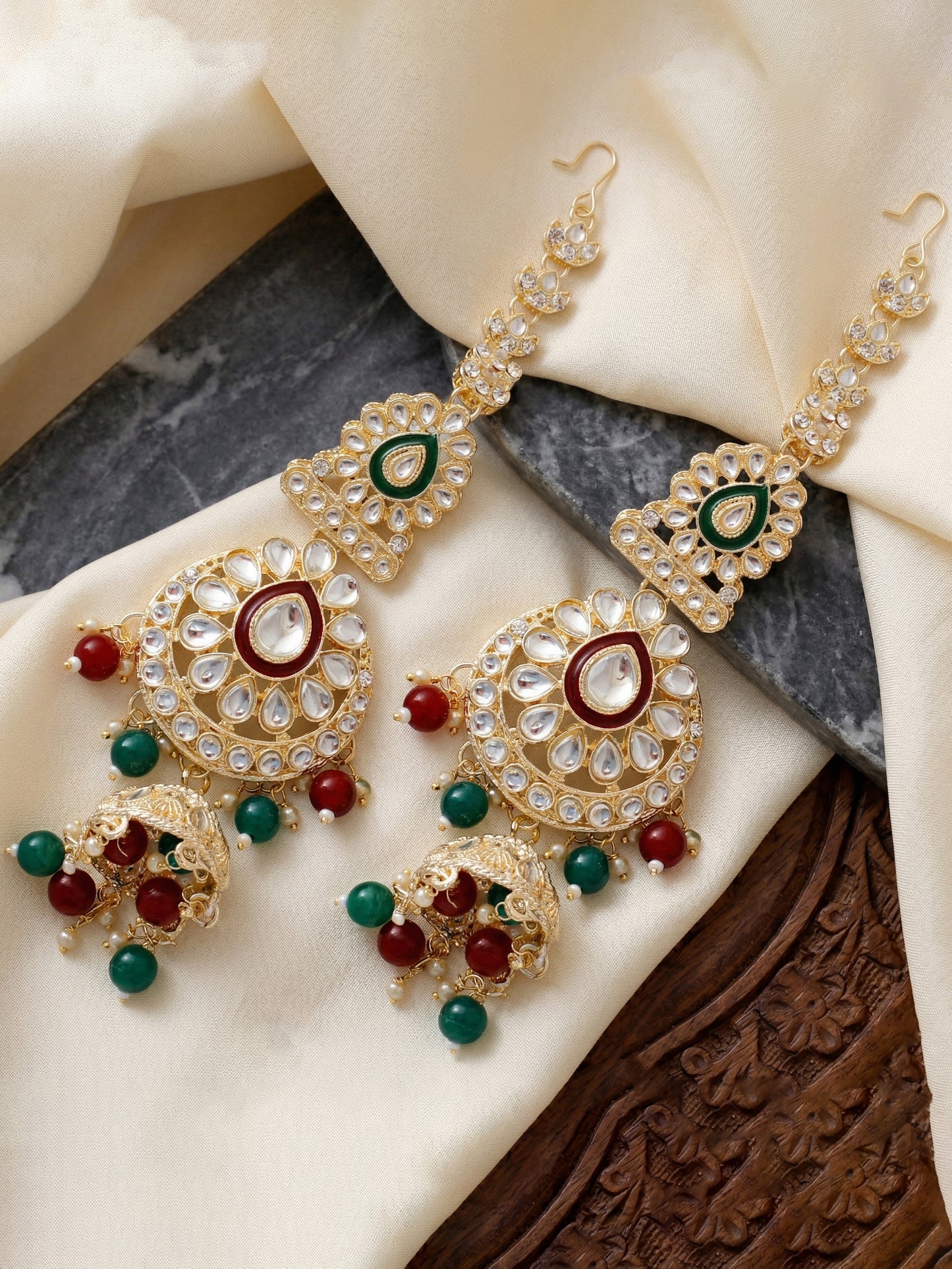 Bridal Kundan Multicolor Heavy Choker Jewellery Set with Hathphool & Nath (2640-IZK-551-MG)