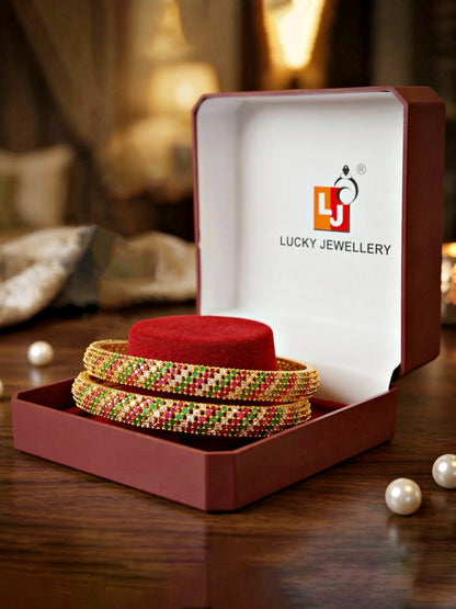 Gold-Plated Multi Color AD Stone Bangle (1356-C1BG-2223-2)