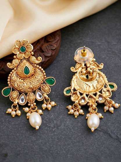 Lucky Jewellery Gold-Plated Green Color Long Necklace Set (660-G2SR-203-G)
