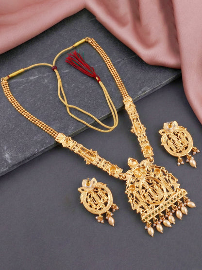 Lucky Jewellery 18K Gold-Plated Ram Parivar Temple Necklace Set (660-G2SR-195-G)
