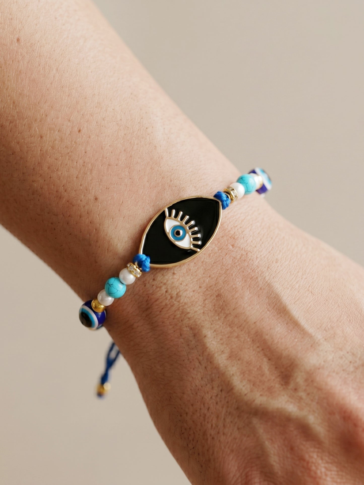 Set of 2 Bhaiya Bhabhi Rakhi Set with Small Evil Eye Pendant, Turquoise & Black Beads, Roli Chawal (194-CHCR1-1984-S-2-2026)