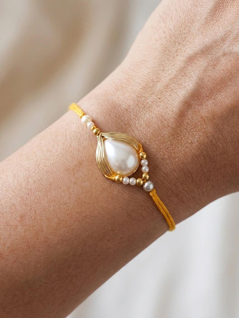 Set of 2 Designer Rakhi for Brother, White Stone Centerpieces with Golden Beads, Roli, Chawal (275-CHR1-1137-2-2026)