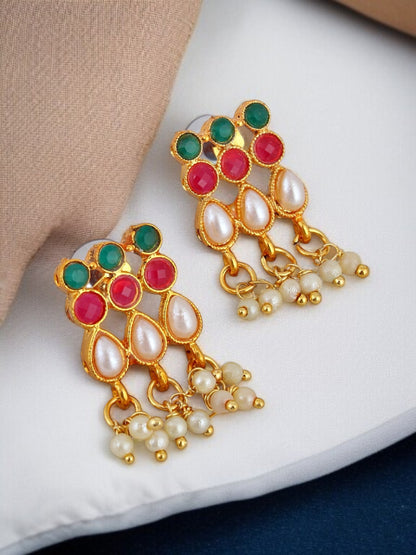 Gold Plated Beaded Choker Necklace Set with Earrings for Women and Girls