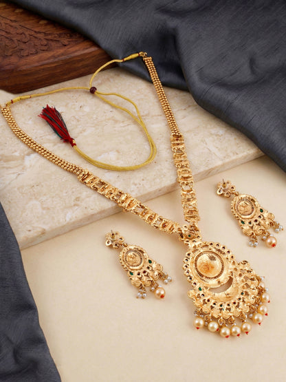 Lucky Jewellery Gold-Plated Ruby & Green Color Necklace Set (732-G2SR-190-RG)