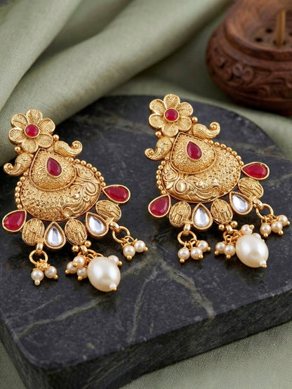 Lucky Jewellery Gold-Plated Ruby Color Long Necklace Set (660-G2SR-203-R)
