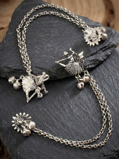 Oxidised Silver Tribal Dancer Ear Cuff with Ghungroo Chain Earrings For Girls & Women (258-KK2O-10672)