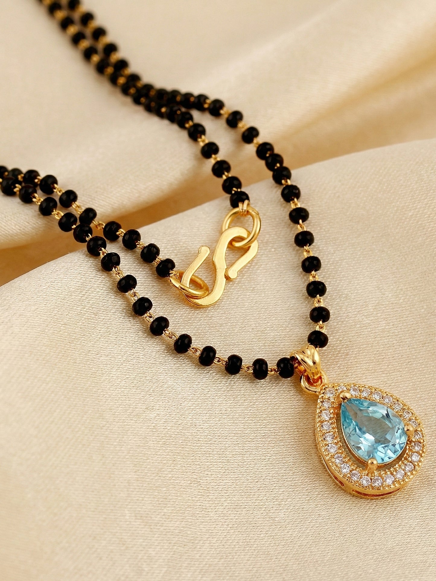 Lucky Jewellery Blue Stone AD Mangalsutra for Women (113-CHMS-1279-F)