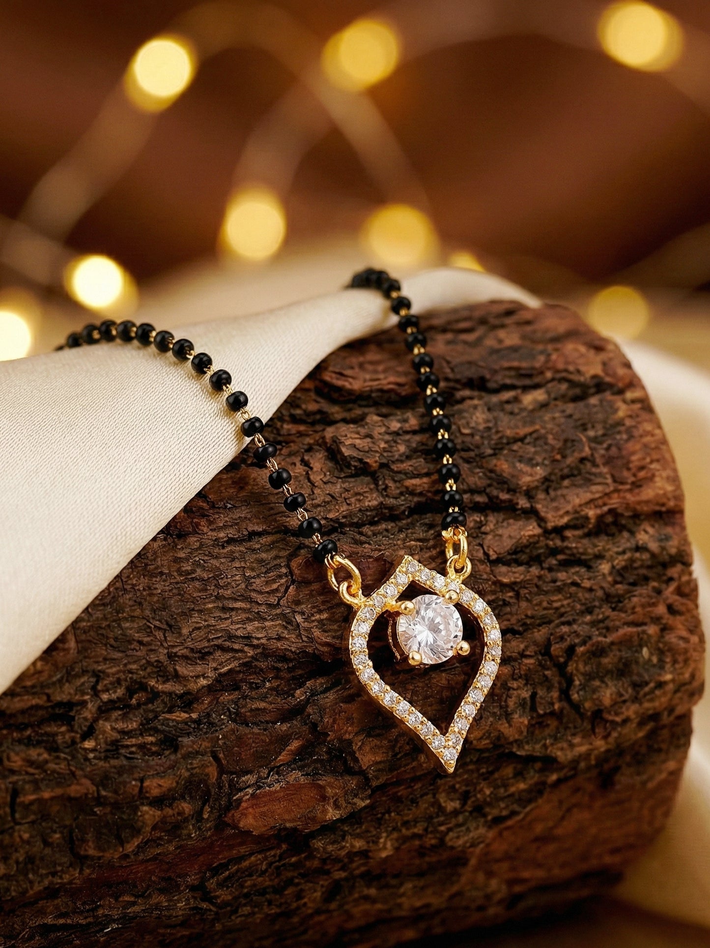 Lucky Jewellery AD Leaf Mangalsutra for Women (282-S8MS-2189)