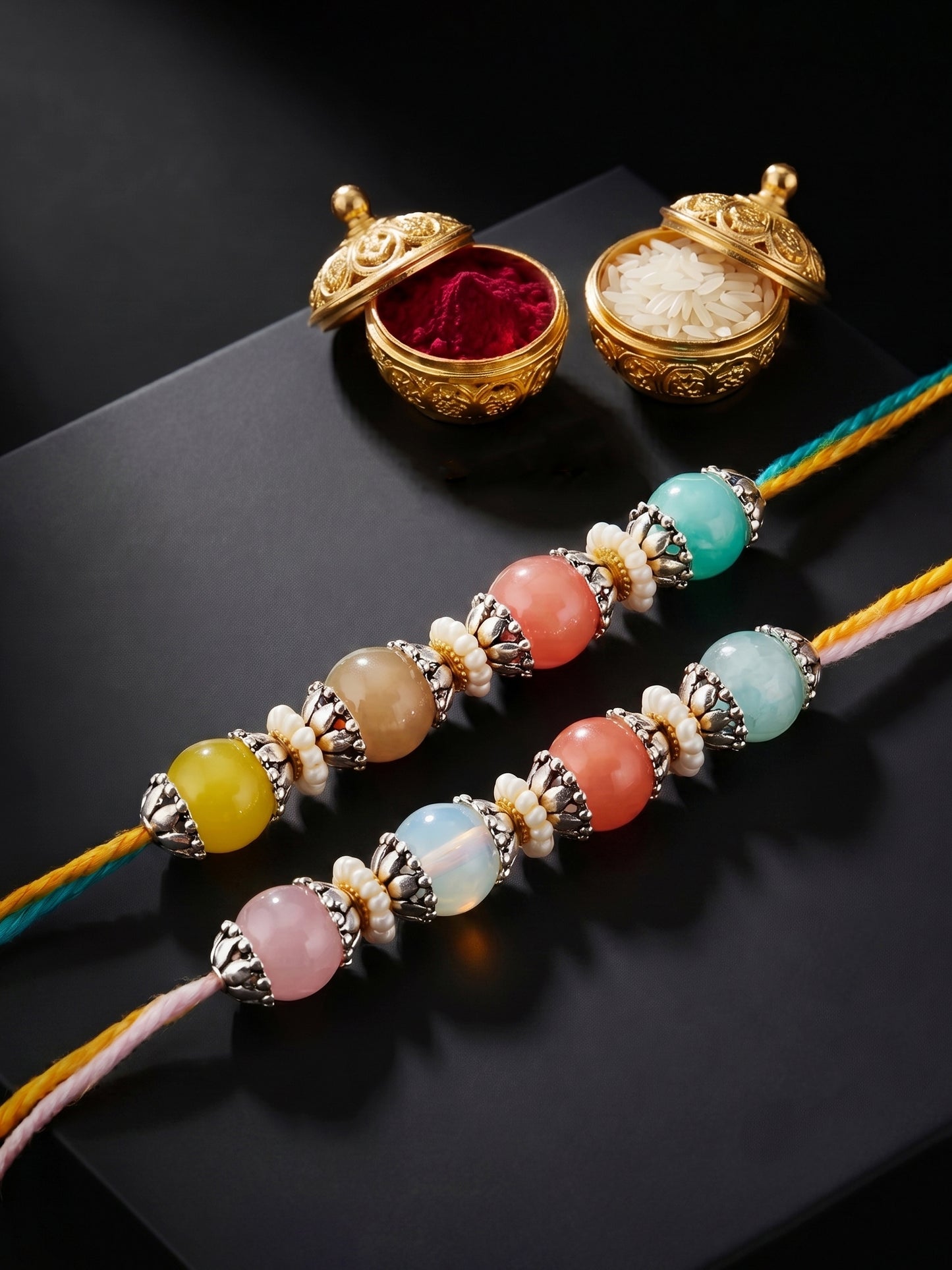 Set of 2 Multicolor Beaded Rakhi for Brother with Roli Chawal & Card (96-JPR1-1993-MT-S-2-2026)