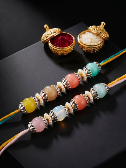 Set of 2 Multicolor Beaded Rakhi for Brother with Roli Chawal & Card (96-JPR1-1993-MT-S-2-2026)