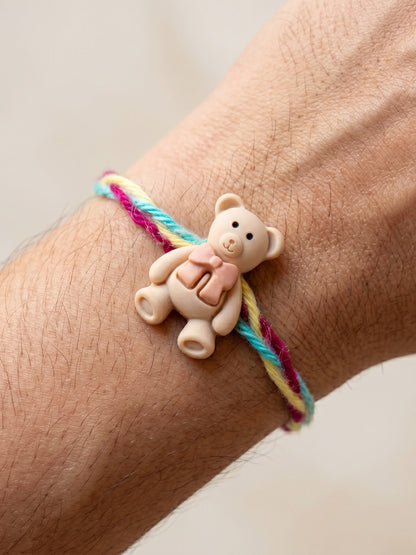 Set of 2 Cute Teddy Bear Kids Rakhi with Colorful Thread, Roli Chawal & Card (80-CHR1-1948-2-2026)