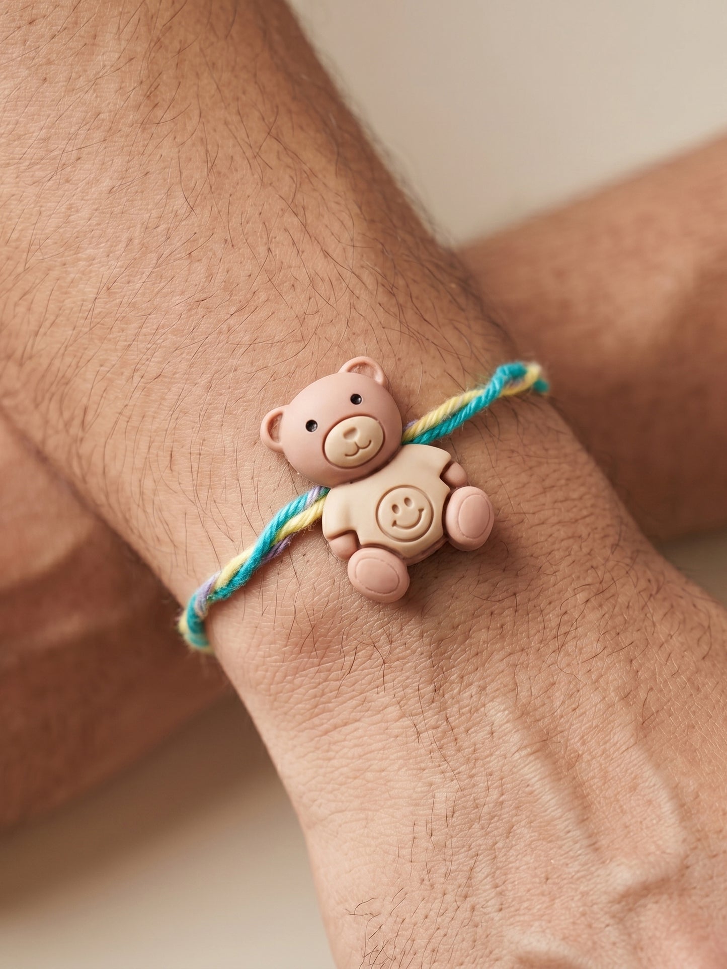 Set of 4 Small Teddy Bear Pendant Rakhi for Kids with Colorful Braided Thread, Roli Chawal & Card (130-CHR1-1948-4-2026)