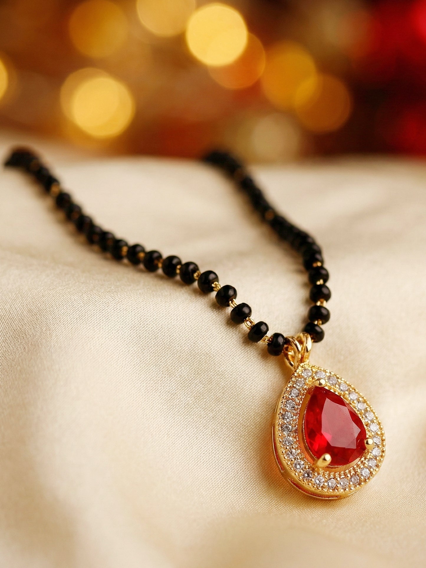 Lucky Jewellery Red Stone AD Mangalsutra for Women (113-CHMS-1279-M)