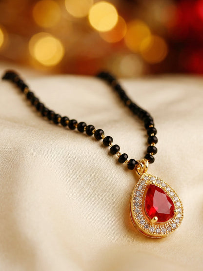 Lucky Jewellery Red Stone AD Mangalsutra for Women (113-CHMS-1279-M)