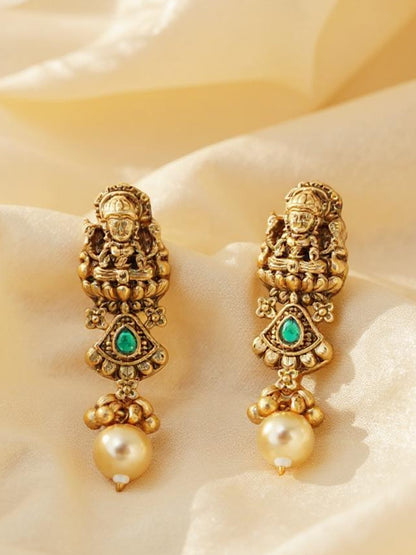 Gold Plated Temple Jewellery Goddess Lakshmi Design Necklace with Earrings