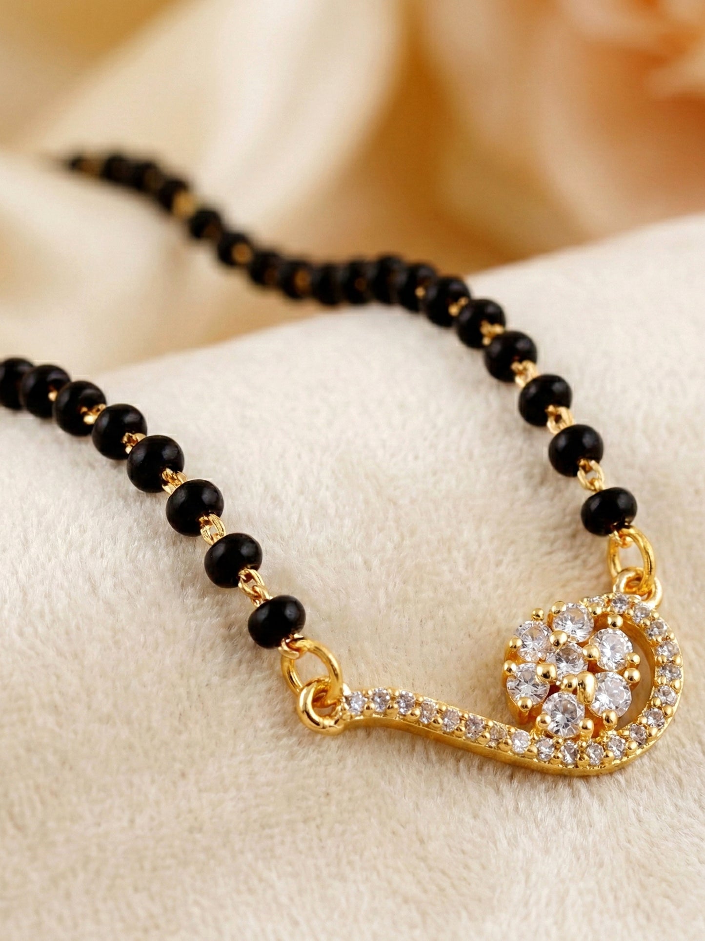 Lucky Jewellery AD Floral Gold Mangalsutra for Women (246-S8MS-2187)