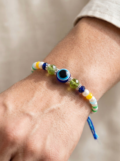 Blue Evil Eye Rakhi with Greeting Card and Roli Chawal Set for Rakshabandhan (57-S5R1-RN2244)