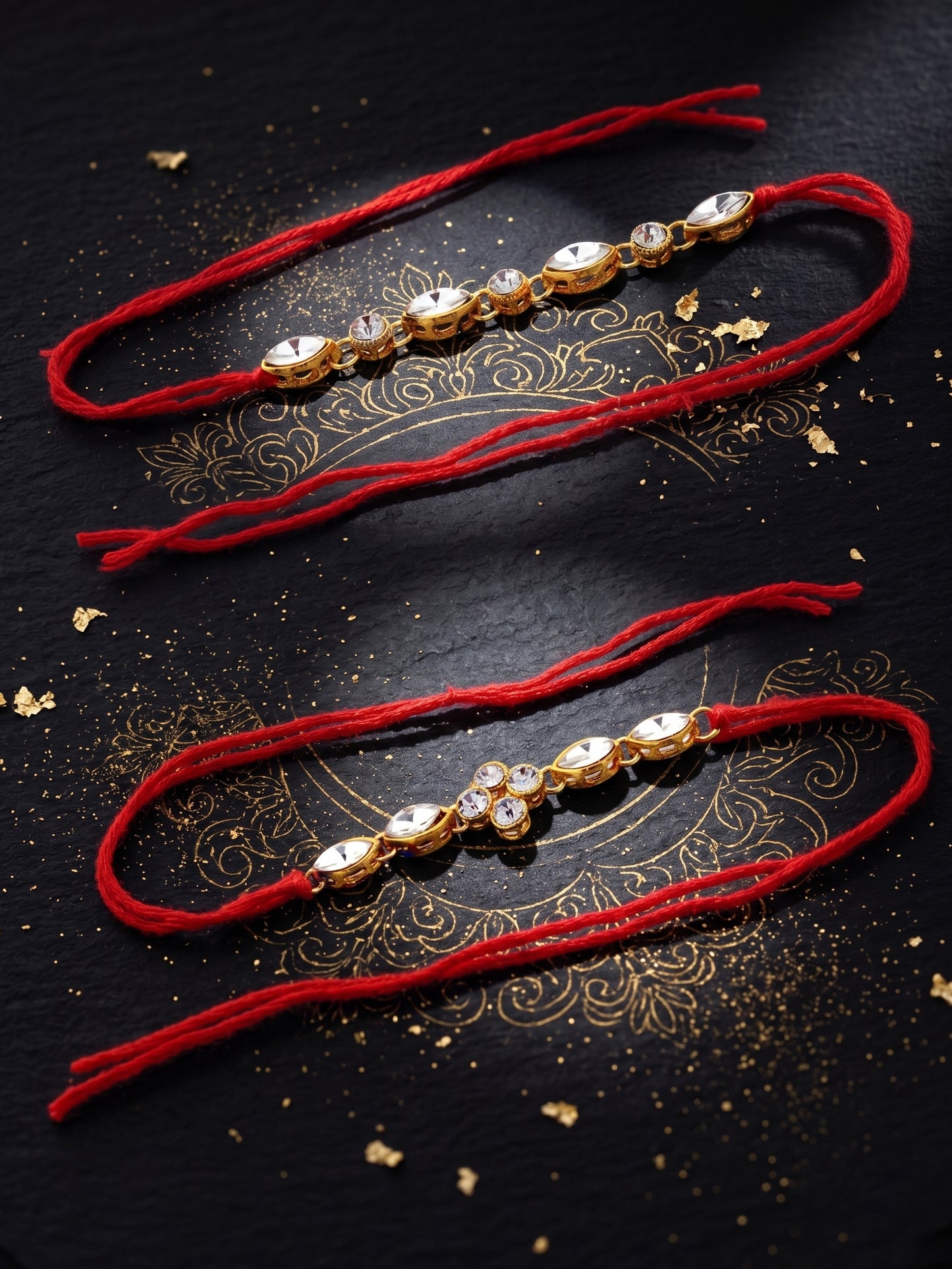 LUCKY JEWELLERY Traditional Rakhi for Brother/Bhaiya – Gold Plated Red Thread Rakshabandhan Rakhie White Stones for Bhai/Bhabhi (Pack of 4) – Fancy Rakhee Bracelet Rakshasutra (149-L1R1-11-W-4-2026)