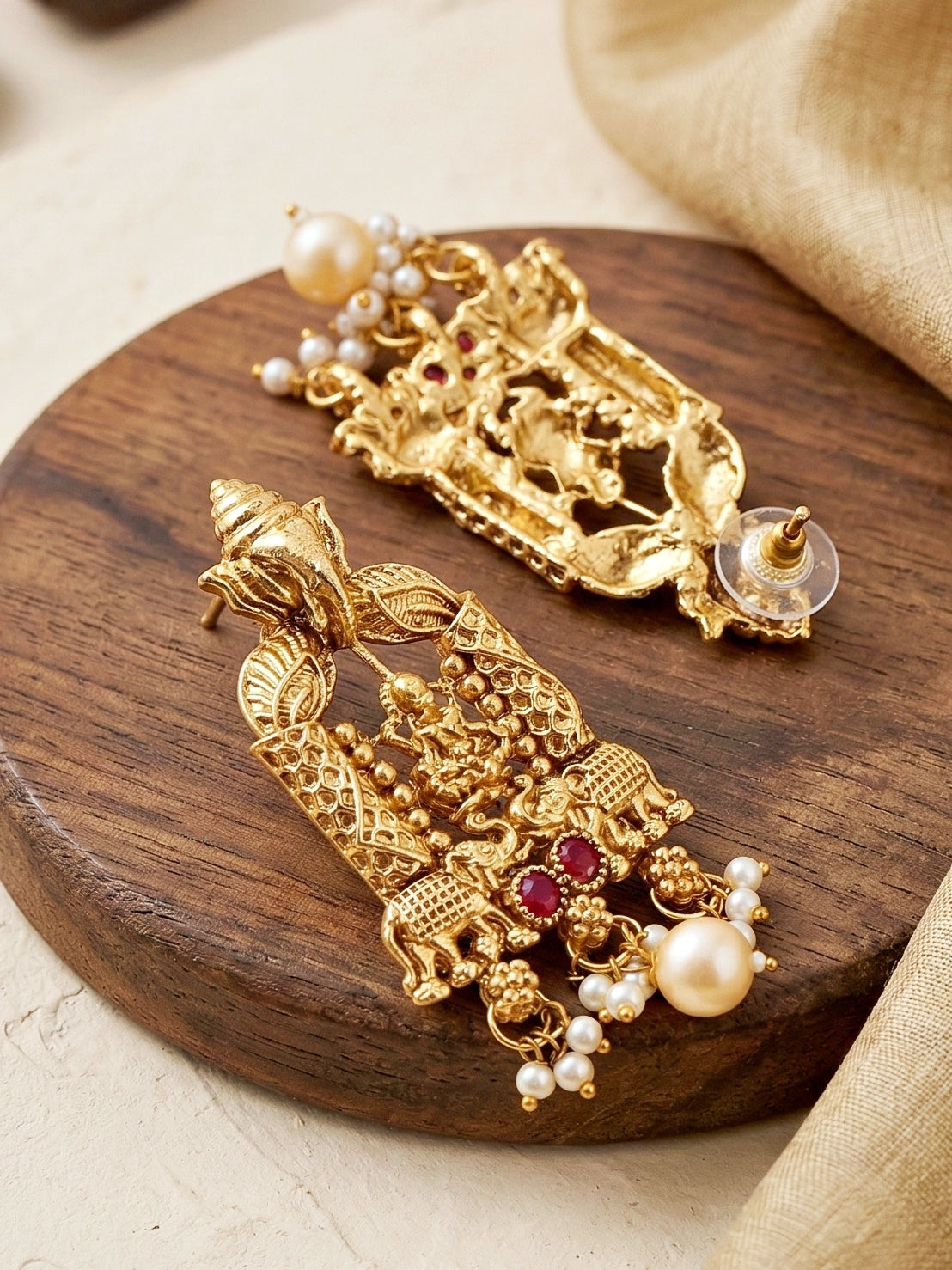 Lucky Jewellery Gold-Plated Ganesh Laxmi Ruby & Green Color Necklace Set (660-G2SR-200-RG)