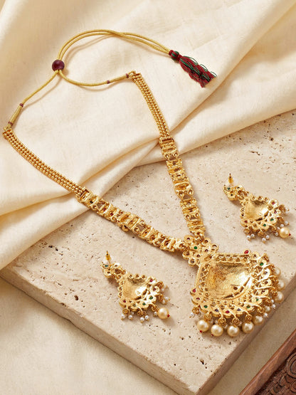 Lucky Jewellery Gold-Plated Ruby & Green Color Necklace Set (732-G2SR-191-RG)