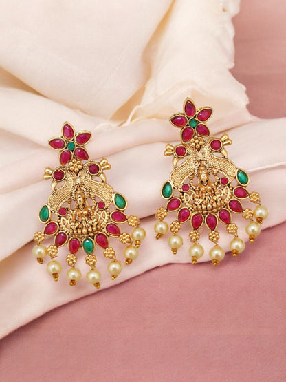 Traditional Temple Jewellery Goddess Lakshmi Design Necklace with Earrings