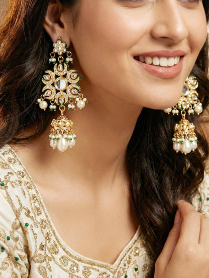 LUCKY JEWELLERY  18K Gold Plated Kundan Jhumka with White Back Meenakari Earrings for Girls & Women |  Designer kundan Jhumkee Earring Set | Birthday Gift Earrings Valentine Anniversary