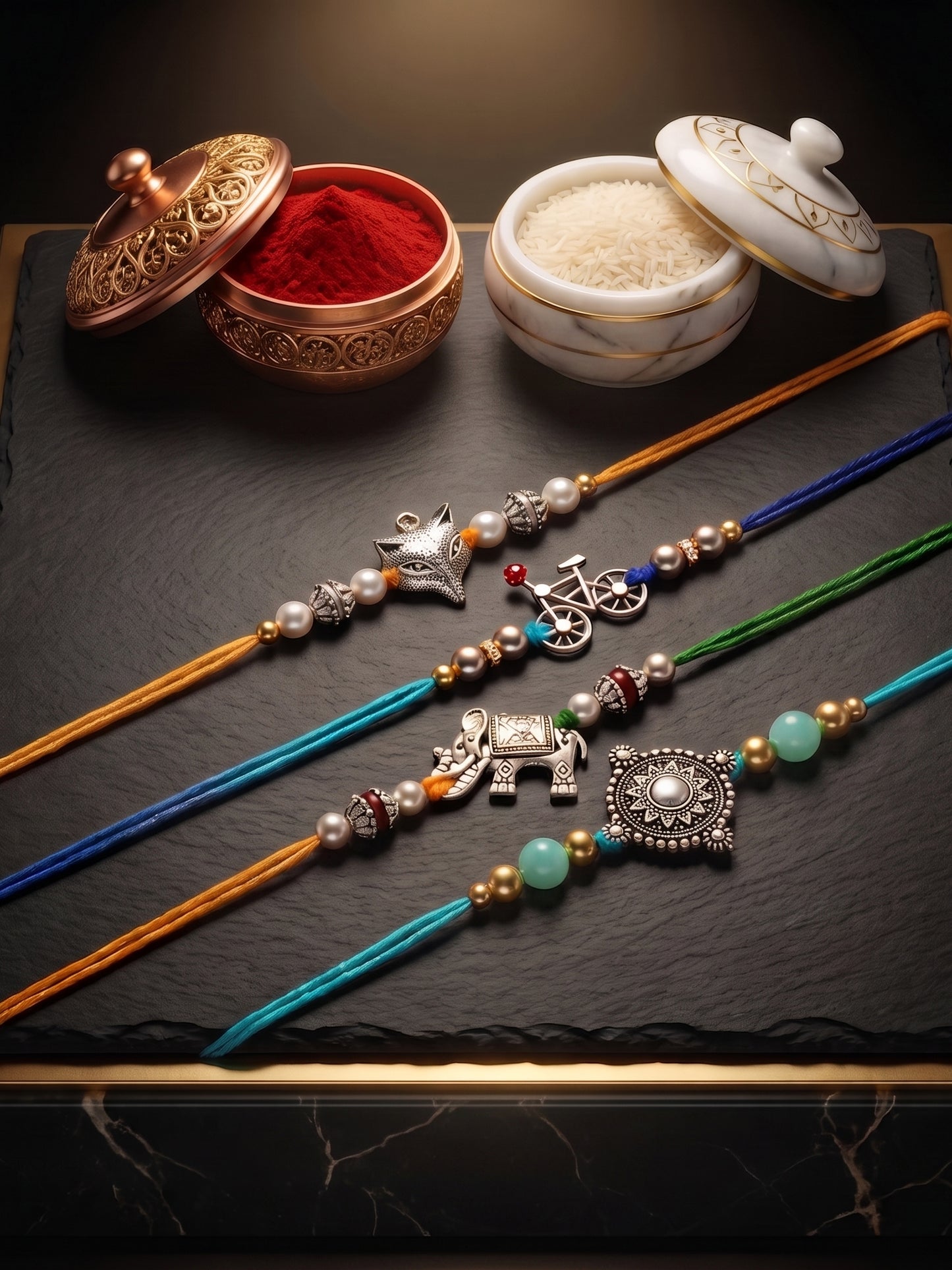 Set of 4 Animal & Cycle Rakhi for Kids with Multi & White Beads, Roli Chawal & Card (122-JPR1-1983-S-4-2026)