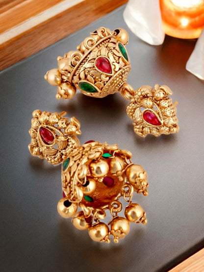 Traditional Temple Jewellery Lord Ram Darbar Necklace with Jhumki Earrings