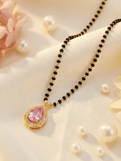 Lucky Jewellery Pink Stone AD Mangalsutra for Women (113-CHMS-1279-PK)