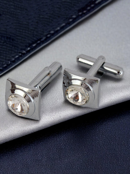 Lucky Jewellery Unique Men Jewelry White Color Stone Silver Plated Sleeve Button Formal Cuff Button Wedding Shirt Button, Suit, Blazer Cufflinks Pair Gift Set for Men (314-M4C54-CRR42TSG-S)