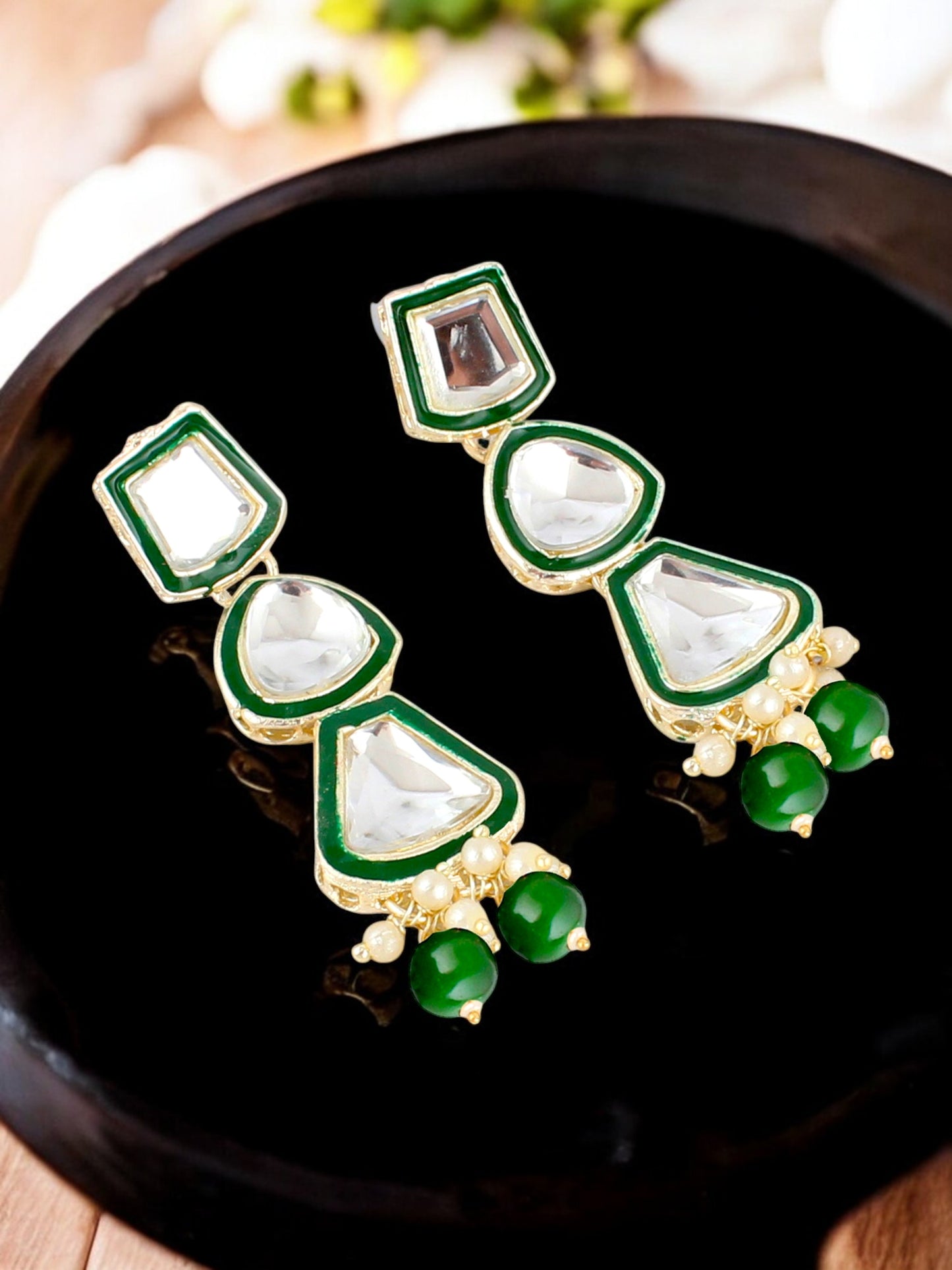 Designer White Gold-Plated Kundan Choker Necklace Set for Women & Girls – Green Meenakari Work(842-ISK-2031-G)