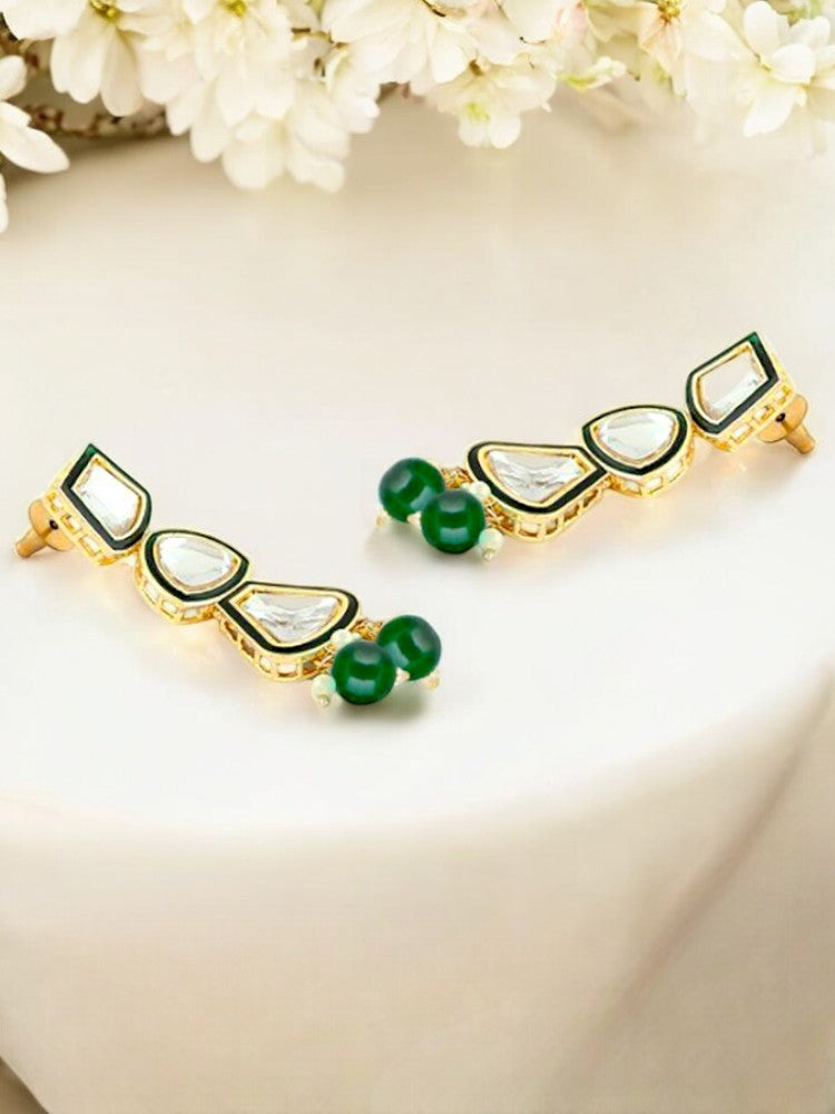 Designer White Gold-Plated Kundan Choker Necklace Set for Women & Girls – Green Meenakari Work(842-ISK-2031-G)