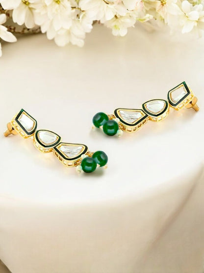 Designer White Gold-Plated Kundan Choker Necklace Set for Women & Girls – Green Meenakari Work(842-ISK-2031-G)